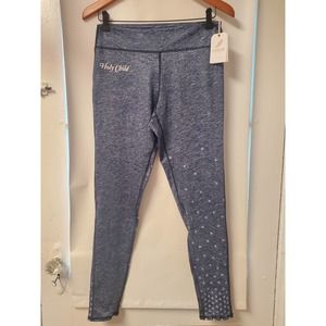 NWT League91 Denim Look Leggings with Star Design and Holy Child Script, Size L